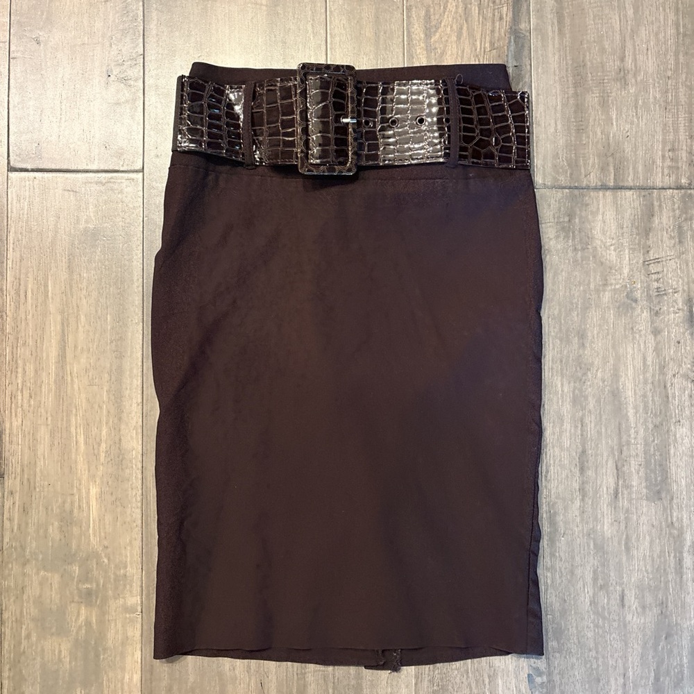 Charlotte Russe Dark Brown Pencil Skirt with Crocodile Belt